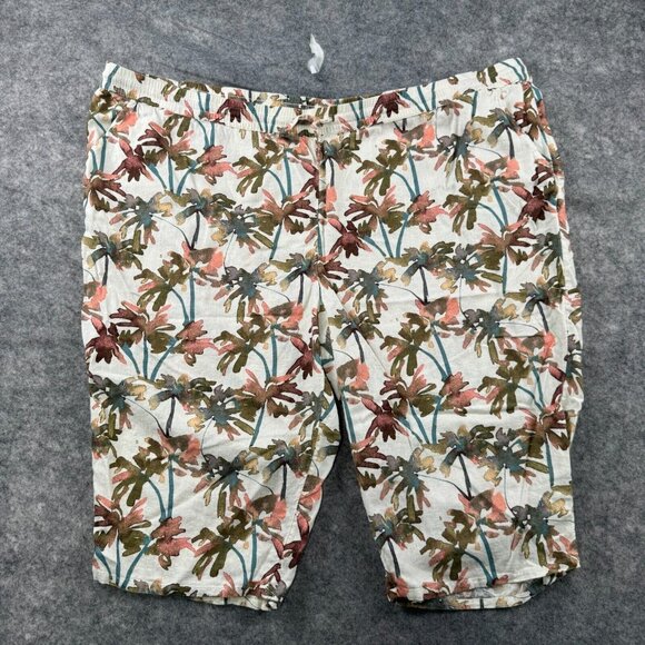 Denim & Co. Pants - Naturals D & Co Pants Womens Plus 4X Cream Pink Linen Blend Floral Capri Beachy